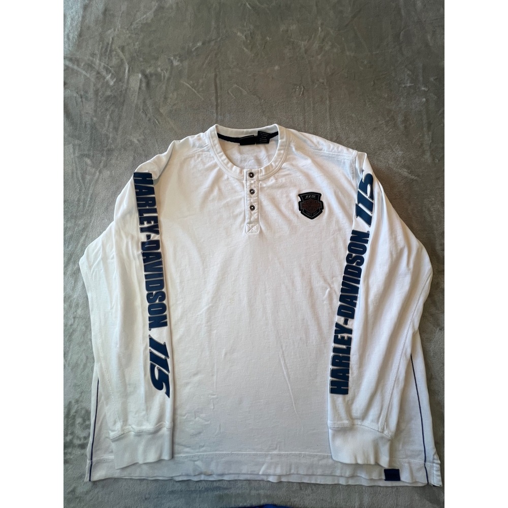 Harley-Davidson Henley Shirt Mens 3XL White 115th Anniversary Long Sleeve Logo